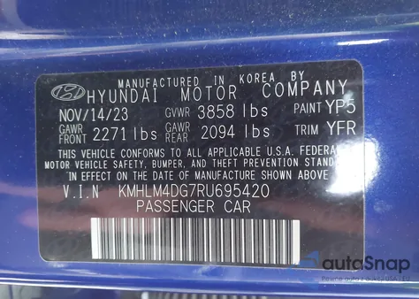 2024 Hyundai Elantra Sel из США, поврежденный, VIN KMHLM4DG7RU695420